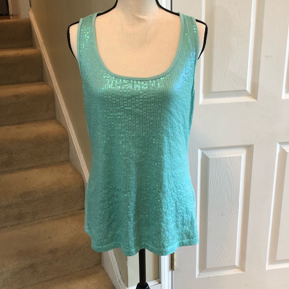 Teal, sequined tank